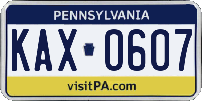 PA license plate KAX0607