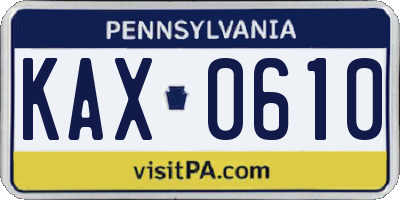PA license plate KAX0610