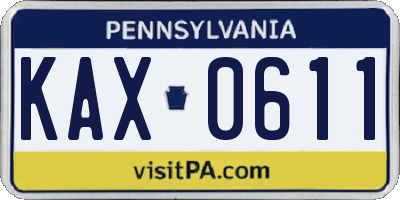 PA license plate KAX0611