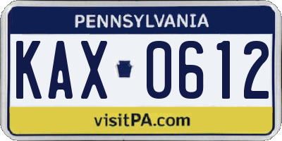 PA license plate KAX0612