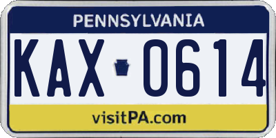 PA license plate KAX0614