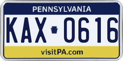 PA license plate KAX0616