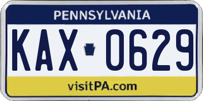 PA license plate KAX0629