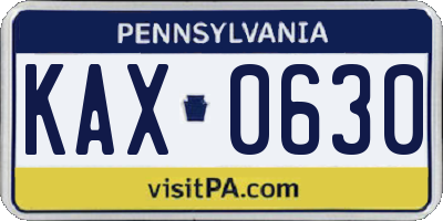 PA license plate KAX0630