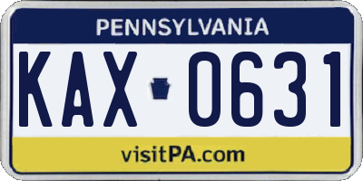 PA license plate KAX0631