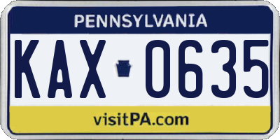 PA license plate KAX0635