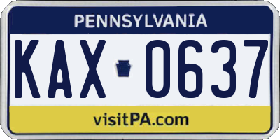 PA license plate KAX0637