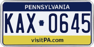 PA license plate KAX0645