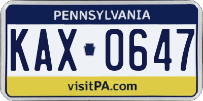 PA license plate KAX0647