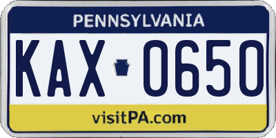 PA license plate KAX0650