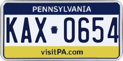 PA license plate KAX0654
