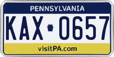 PA license plate KAX0657