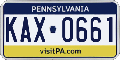 PA license plate KAX0661