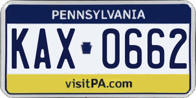 PA license plate KAX0662