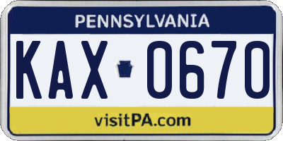 PA license plate KAX0670