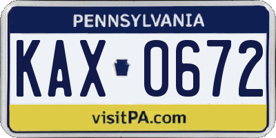 PA license plate KAX0672