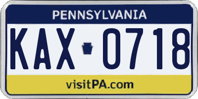 PA license plate KAX0718