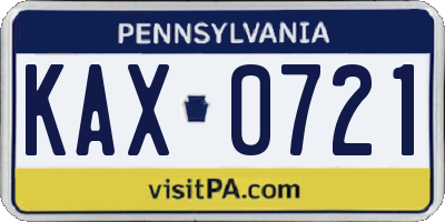 PA license plate KAX0721