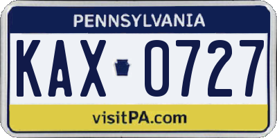 PA license plate KAX0727