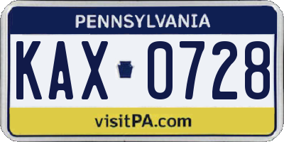 PA license plate KAX0728