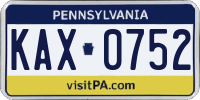 PA license plate KAX0752