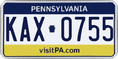 PA license plate KAX0755