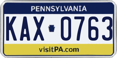 PA license plate KAX0763