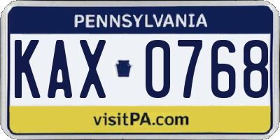 PA license plate KAX0768