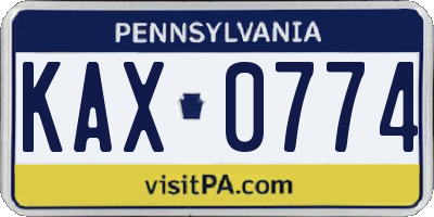 PA license plate KAX0774