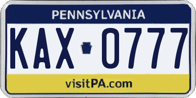 PA license plate KAX0777