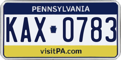 PA license plate KAX0783