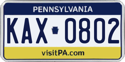 PA license plate KAX0802