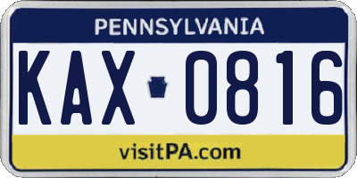PA license plate KAX0816