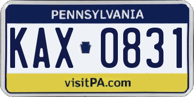 PA license plate KAX0831