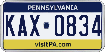 PA license plate KAX0834