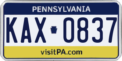 PA license plate KAX0837