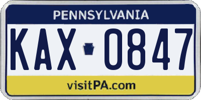 PA license plate KAX0847