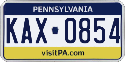 PA license plate KAX0854