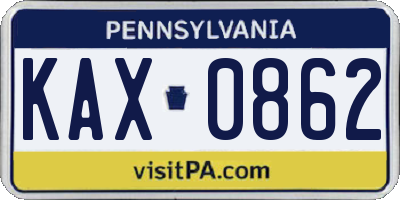PA license plate KAX0862