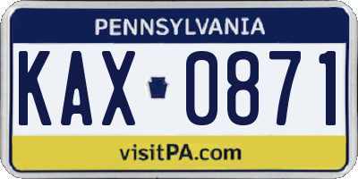 PA license plate KAX0871