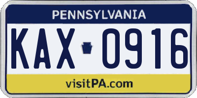 PA license plate KAX0916