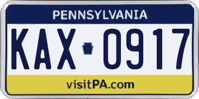 PA license plate KAX0917