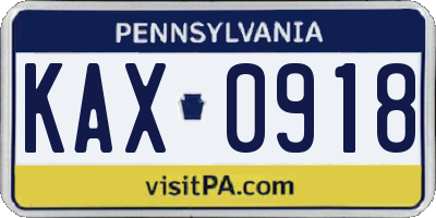 PA license plate KAX0918