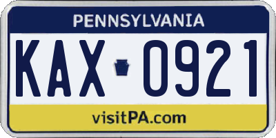 PA license plate KAX0921