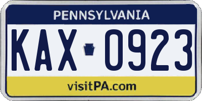 PA license plate KAX0923