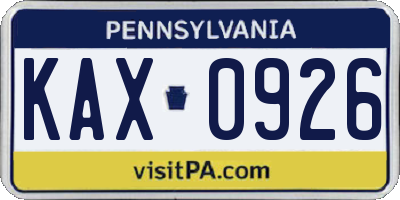 PA license plate KAX0926