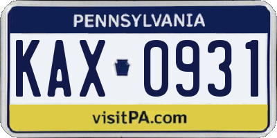 PA license plate KAX0931
