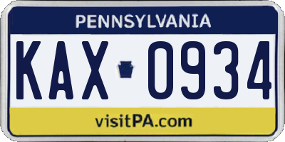 PA license plate KAX0934