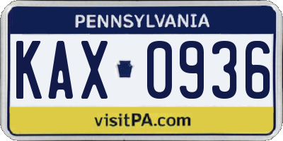 PA license plate KAX0936