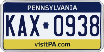 PA license plate KAX0938